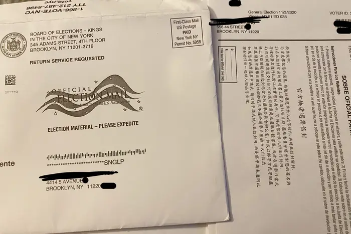 An absentee ballot sent to someone with the wrong address and name on the envelope inside